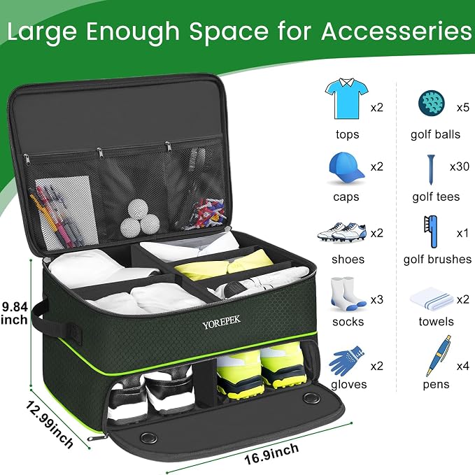 YOREPEK Golf Gifts for Men, 2 Layer Golf Trunk Organizer for 2 Pair Shoes | Waterproof Car Trunk Locker with Separate Ventilated Compartment for Balls, Tees, Clothes, Gloves, Birthday Gifts for Golfers - Image 4