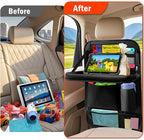 Car Backseat Organizer with Tablet Holder,6 Storage Pockets Car Storage Organizer with Foldable Food Tray,Kick Mats Backseat Protector Travel Accessories (Black) - Image 8