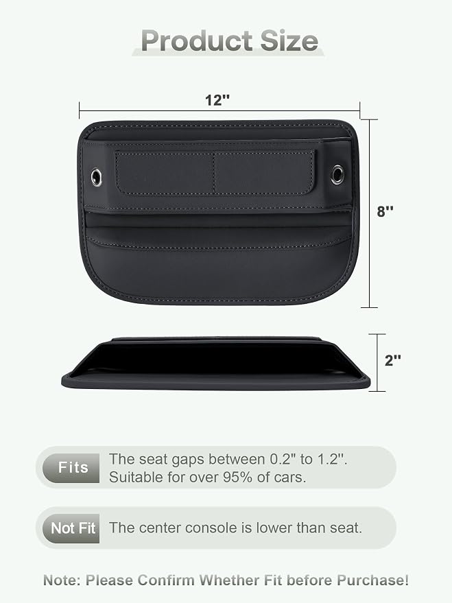 Universal Fit Premium Leather Car Seat Gap Filler Organizer, Center Console Organizer with Card Slots, Clever Gifts for Car SUV Truck Owners (Black, 1 Pack) - Image 6