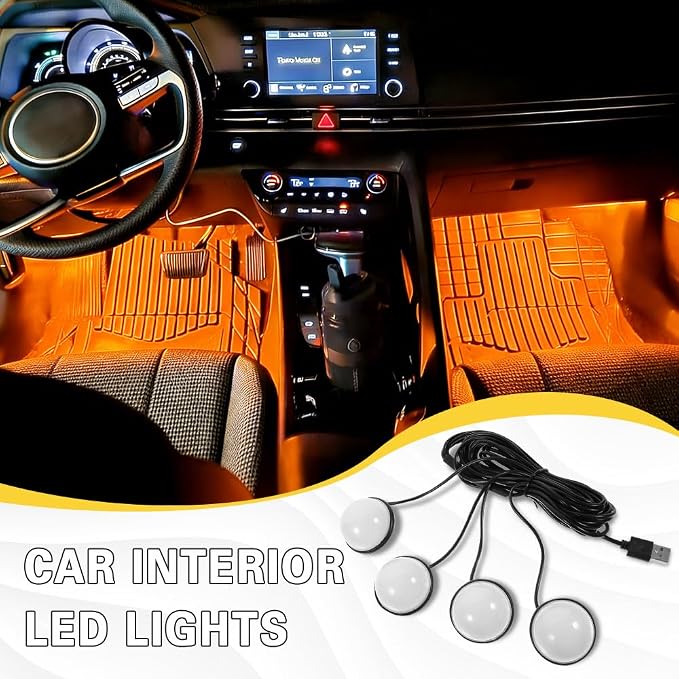 Car Interior LED Lights, Ambient Lighting Car Interior, Automotive Ambient Neon Light Kit with USB Port, Auto Accessories 4 in 1 Automotive Decoration Lighting for RV, Truck, Sedan (Orange) - Image 3