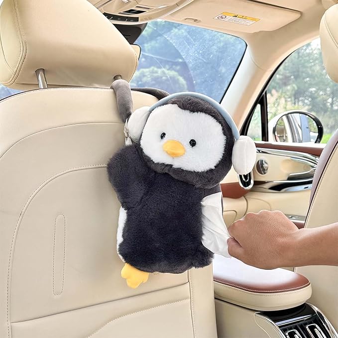 Tissue Box Cover Plush Tissue Box Holder for Car, Home, Decorative Holder/Organizer for Bathroom Vanity Countertop, Nightstands, Office Desk-Penguin - Image 2
