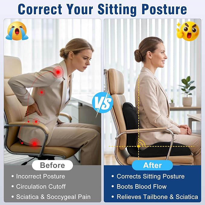 Car Seat Cushion Office Chair Cushion with Lumbar Support Pillow | Ergonomic Seat Cushion for Relieve Sciatica & Tailbone Pain, Ideal for Car Driving Truck Office Chairs Wheelchairs Home Use - Image 5
