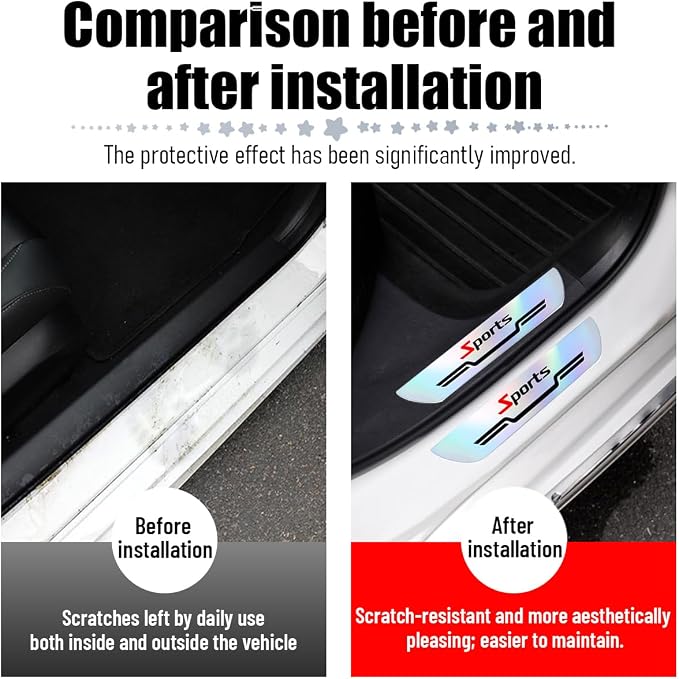 4PCS Car Door Sill Protector, Sport Anti-Slip Vehicle Door Edge Scratch Protection, Self-Adhesive Automotive Entry Guard Decoration Sticker, Universal for SUV RV Truck (White) - Image 4