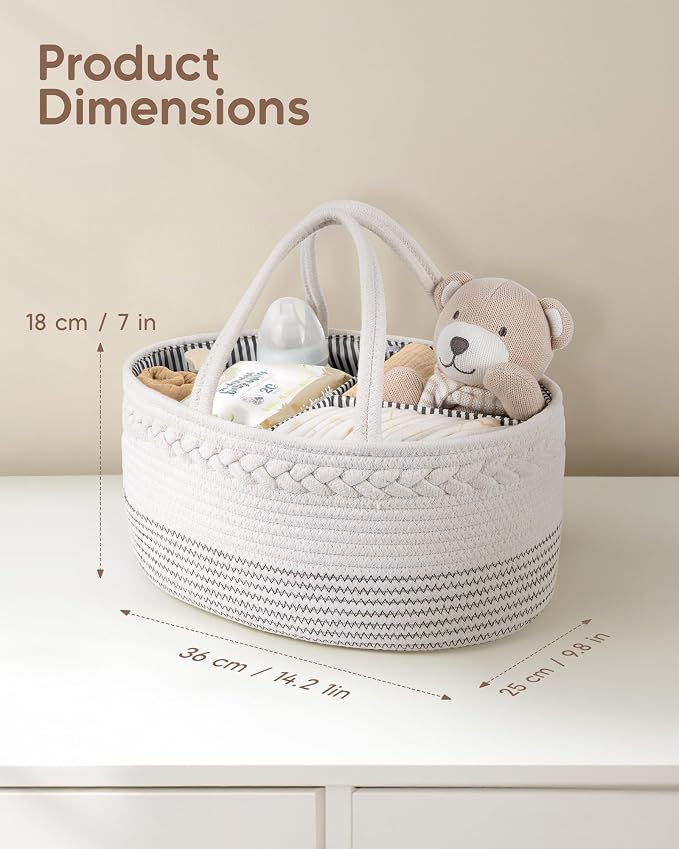 Maliton Baby Diaper Caddy Organizer, Cotton Rope Diaper Caddy Basket, Large Storage Basket for Newborn Boys and Girls, Gift for Baby Shower List, Newborn Essentials | 100% Cotton Rope Baby Caddy, Soft Yet Structured, Nursery, Car & Camping Use, Keeps B... - Image 3