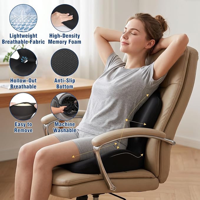 Car Seat Cushion Office Chair Cushion with Lumbar Support Pillow | Ergonomic Seat Cushion for Relieve Sciatica & Tailbone Pain, Ideal for Car Driving Truck Office Chairs Wheelchairs Home Use - Image 6