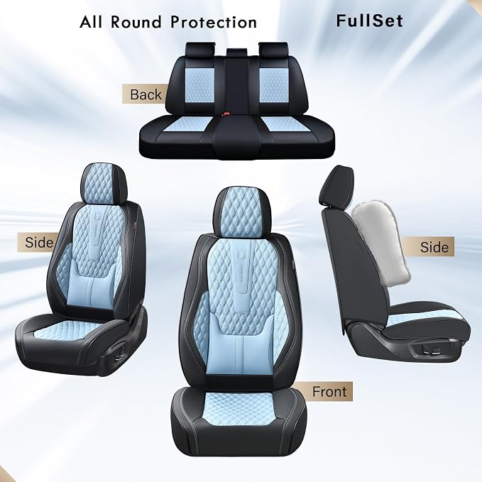 Coverado Car Seat Covers Front, Nappa Leather Seat Covers for Cars, Waterproof Seat Covers with Lumbar Support, Automotive Seat Covers Universal Fit for Most Cars SUV Trucks (Front, Black-Blue) - Image 5