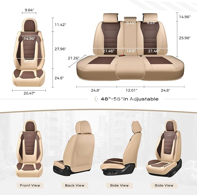 Coverado Car Seat Covers Full Set, Nappa Leather Seat Covers for Cars, Car Seat Protector Car Seat Cushion, Front and Back Seat Protectors Cushions Universal Fit for Most Cars Vehicles(Beige&Coffee) - Image 7