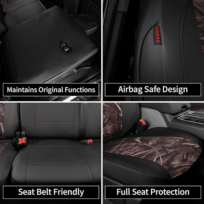 EKR F150 Seat Covers Custom Fit for (SuperCab/Extended Cab) 2015 2016 2017 2018 2019 2020 Ford F-150 Raptor,(2 Door,2nd Row/NO Armrest) Full Set-Faux Leather(Black/Reed Camo) - Image 7