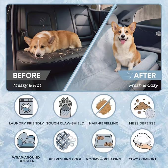 Premium Dog Cooling Car Seat Mat for Medium-to-Large Dogs, Breathable Dog Car Mat for Back Seat Travel, Cool-to-Touch Washable Pet Travel Lounge with Supportive Bolster - Image 5