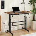 SIDUCAL Mobile Standing Desk with Charging Station, Portable Desk for Walking Pad, Adjustable Computer Workstation with Wheels, Office Table Stand with Tilted Desktop 23.62" D X 31.5" W Rustic Brown by SIDUCAL