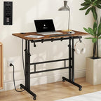 SIDUCAL Mobile Standing Desk with Charging Station, Portable Desk for Walking Pad, Adjustable Computer Workstation with Wheels, Office Table Stand with Tilted Desktop 23.62" D X 31.5" W Rustic Brown by SIDUCAL