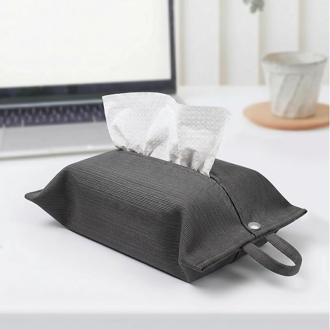 kakaforsa Cloth Tissue Cover, Toilet Paper Holder, Hang Paper Towel Holder for Car Home Office Desk Travel, Cotton Face Tissues Holder, Brushed Gray - Image 2