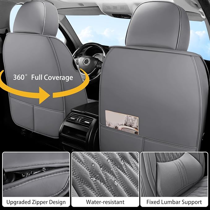 WELLDO Car Seat Covers, Gray, Full Set | Waterproof, Scratch-Resistant, Breathable & Easy to Clean, Universal for SUV Sedan Truck, w02 - Image 2