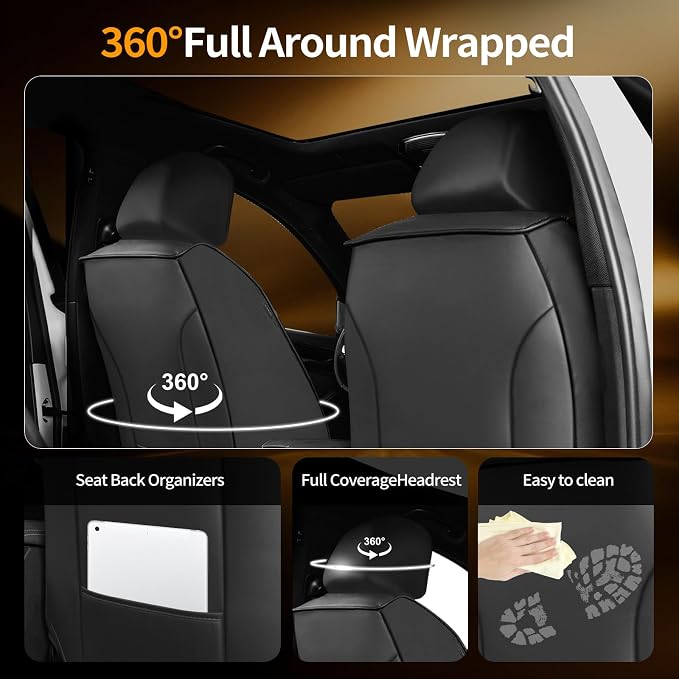 Fit Renegade Car Seat Covers Compatible with Jeep Renegade 2015-2021 2022 2023.Full Coverage Waterproof Leather,Compatible with Airbag,All - Weather Seat Cushion Protector (Full Set, Black) - Image 2