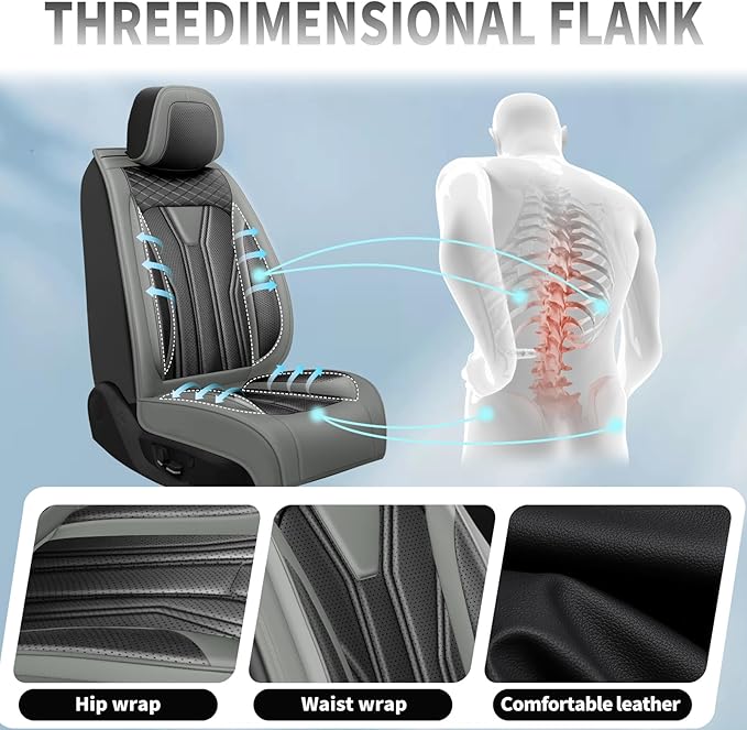 Fit Maxima Car Seat Covers Premium Leather for Nissan Maxima 2011-2025 2026. Waterproof， Breathable, Scratch-Resistant & All-Weather Seat Cushion Protector（2 Front Seats,Gray&Black - Image 7