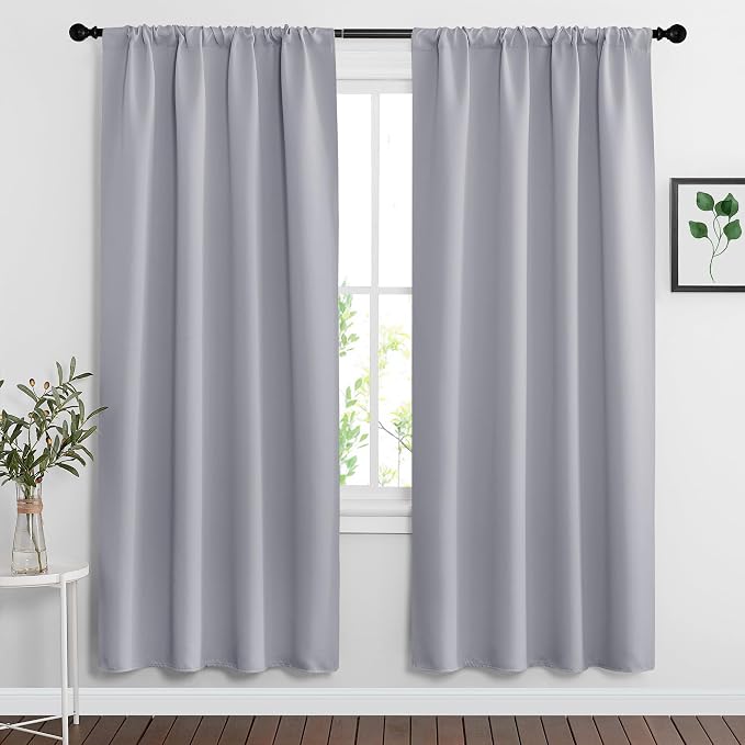 RYB HOME Blackout Curtains for Bedroom Living Room Nursery 72 inches Long | Thermal Insulated, Privacy Protection, Rod Pocket, Drapes for Office Dormitory Home Theater, W34 x L72, Silver Grey, 2 Panels by RYBHOME