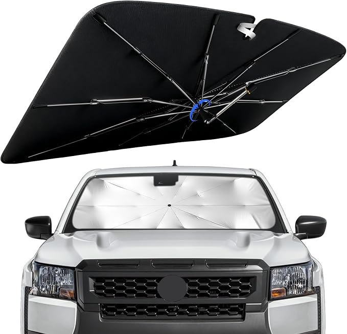 Windshield Sun Shade for Nissan Frontier 2022-2026 with 360° Rotating Shaft | Custom Fit Umbrella Sunshade for UV Blocking, Interior Heat Protection, Easy Storage, UPF 50+ Cool Windshield Cover by Lonyaqui