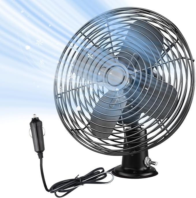 12V Portable Fan RV | Truck Cooling Heavy Duty 9" Metal Clip-On Car Fan Bus | Boat | Forklift | Car | Camper | Lawn | Mower | Tractor 2-Speed High Velocity Black by CraftZone