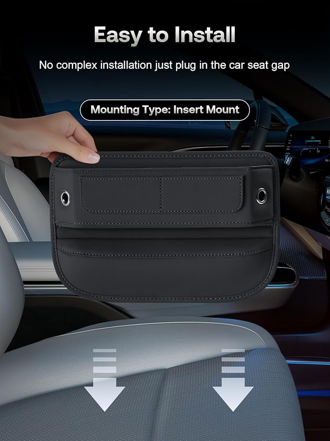 Universal Fit Premium Leather Car Seat Gap Filler Organizer, Center Console Organizer with Card Slots, Clever Gifts for Car SUV Truck Owners (Black, 1 Pack) - Image 7