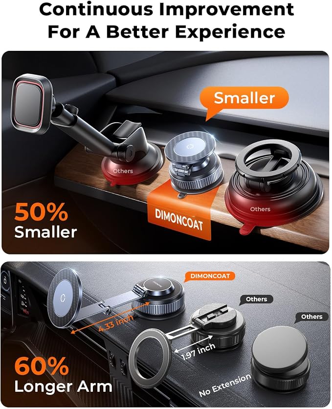 Vacuum Magnetic Car Phone Holder for Magsafe, Long Arm for Tesla Model Y/3 | All Metal, Nano Gel 119+LBS Max Suction,Foldable Hidden Tesla Phone Mount,360°Rotation,Easiest Car Mount for iPhone & Android - Image 4