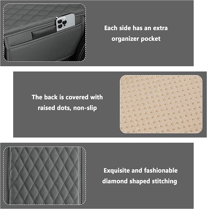 Stacool Upgraded Car Center Console Cover,Microfiber Leather Car Armrest Cover Cushion with 2 Storage Bags,Universal Car Armrest Storage Box (Gray) - Image 3