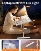 Laptop Desk Bed Table with LED Light,Adjustable Lap Desk Bed Tray,Portable Folding Couch Table Bookstand with Page Clip,Car Rear Seat Sofa Floor Laptop Tray Stand for Adult Kids Reading Writing Eating - Image 3