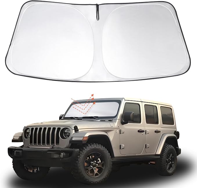 Windshield Sun Shade Sunshade for 2018-2026 Jeep Wrangler JL/4XE | Full covered for windshield, Foldable & Durable, Block UV Rays, Reduce Heat, Easy to install, Keeps Car Cooler by LHFLIVE