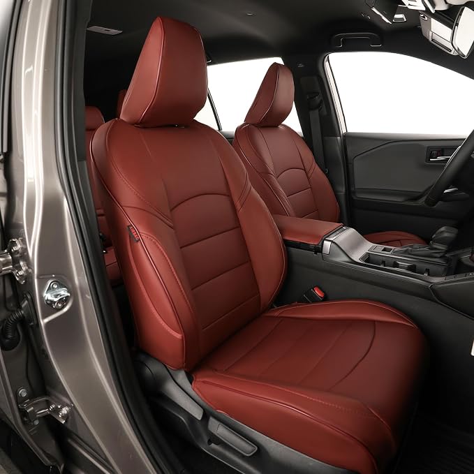 EKR Rav4 Seat Covers Custom Fit for Toyota Rav4 (Hybrid) LE/XLE Premium 2026, Leather Car Seat Cover Full Set for SUV,Faux Leather(Burgundy) by EKR