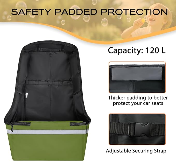 LARIPOP Car Seat Travel Bag for Airplane, Universal Gate Check Car Seat Bag, Padded Backpack with Waist Belt, Reflective Strips & Protective Feet, Fits Infant Convertible Booster Seats, Green - Image 4