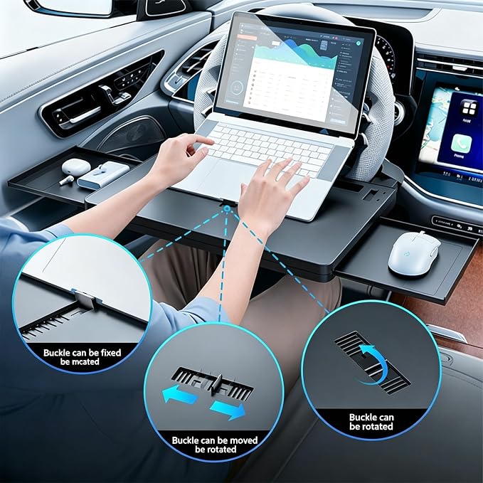 Steering Wheel Tray, 80% Extra-Large Telescoping Car Desk for Laptop, Multi-Functional Car Table for Eating & Working, Portable Car Desk, Compatible with Most Cars, SUVs, Trucks - Image 2