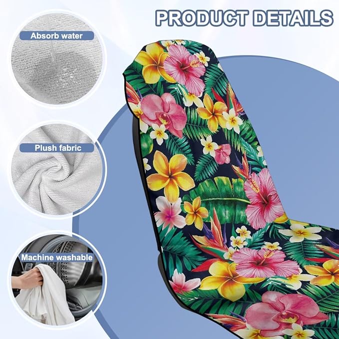 Tropical Hibiscus Car Seat Towel Sweat Auto Seat Towel Protector | Hibiscus Floral Auto Front Seat Protector with Storage Bag Car Interior Accessories Sweat Car Seat Cushion Towel - Image 6