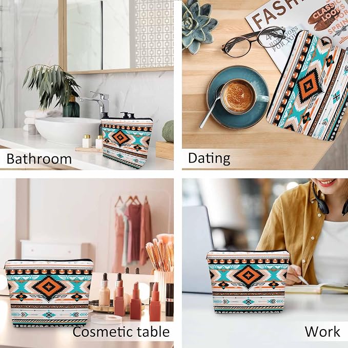 Aztec Cosmetic Bags For Women, Navajo Style Tribal Aztec Geometric Roomy Makeup Bag Toiletry Bag Accessories Organizer Storage Bags Makeup Pouch For Travel Business Gym Camping Bathroom - Image 6
