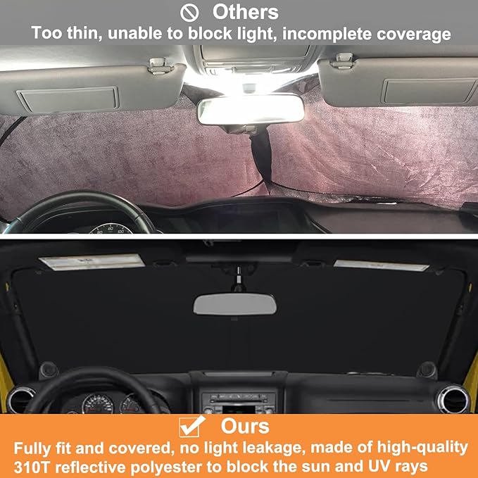 Windshield Sun Shade for Jeep Wrangler JK 2007-2018, Foldable Heat Shield with UV Protection, Custom Fit for 2/4 Door Models, Car Window Visor Accessories - Image 4