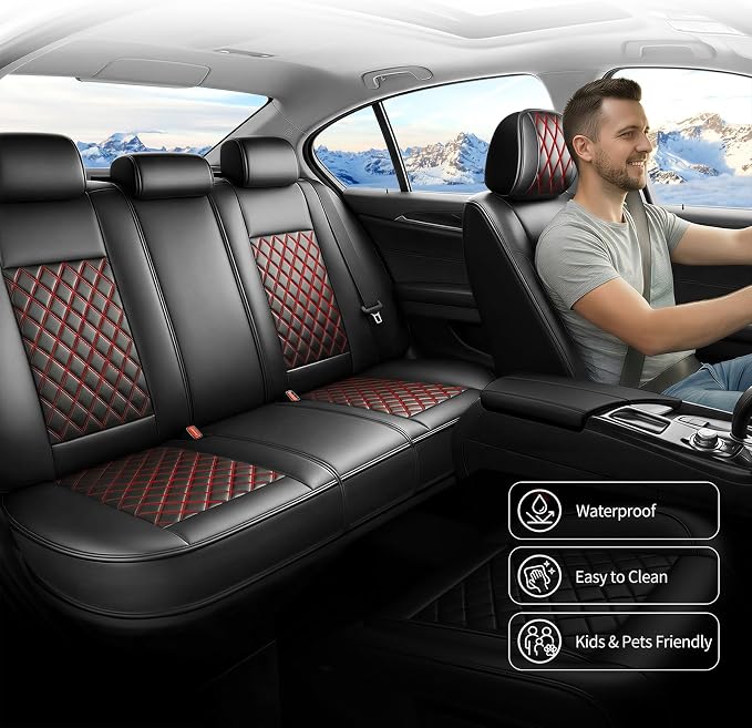 Fit Canyon Car Seat Covers for GMC Canyon 2015-2025 2026 - Luxury Leather, Anti-Slip, All-Weather Seat Cushions, Waterproof & Breathable, Airbag Compatible, Full 5-Seat Set (Redline) - Image 5