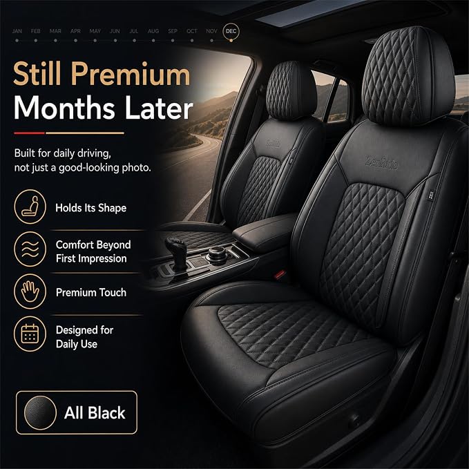 Black Thick Nappa Leather Automotive Front Car Seat Covers Set of 2 | Univerasal Fit,3D Contoured,Waterproof,ThickTexture Nappa Leather,for most Suvs Trucks Sedans - Image 9