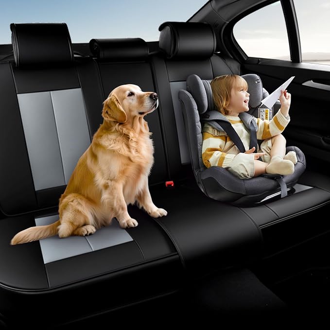 Coverado Rear Bench Car Seat Covers, Car Rear Seat Covers, Nappa Leather Back Seat Cover, Automotive Seat Covers Seat Cushion Cover Universal Fit for Most Cars Sedan SUV Pickup Truck, Black&Gray - Image 6