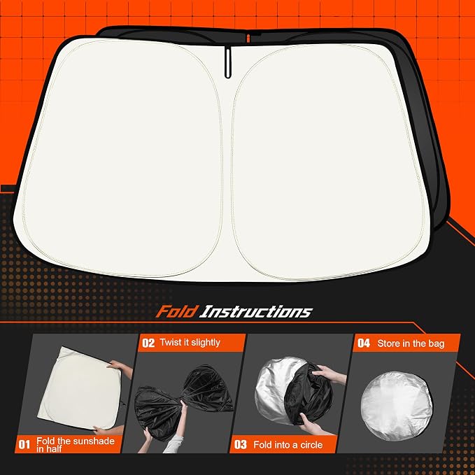 Custom Fit Windshield Sun Shade for Ford Explorer 2011-2019 - Full Coverage, 210T Reflective Fabric, Double-Layer Design - Blocks 99% UV Rays, Keeps Car Cool, Easy to Install and Store - Image 6