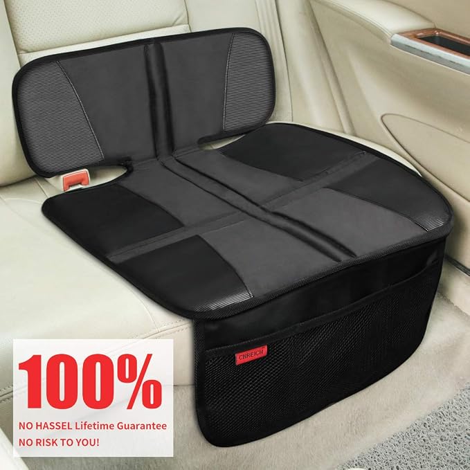 Kaiphy Car Seat Protector - Seat Protection Mat - Thick Padding - Durable, Waterproof Fabric, Leather Reinforced Corners & 3 Pockets for Handy Storage (2 Pack) Black - Image 7