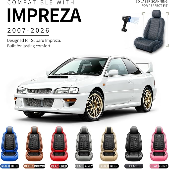 for Subaru Impreza 2012-2026 Car Seat Covers, Full Set, Black | Luxury Full Coverage Leather Seat Protectors, Waterproof Breathable, Non-Slip, Easy to Install, Airbag Compatible, All-Season - Image 4