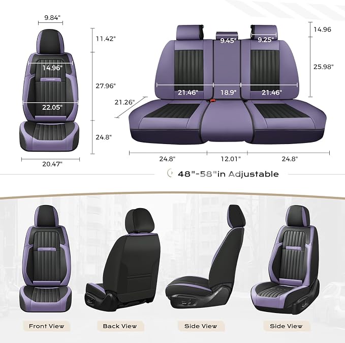 Coverado Car Seat Covers Front Seats, Seat Covers for Cars, Car Seat Protector, 2-Pack Car Seat Cushion Nappa Leather, Waterproof Seat Covers Carseat Cover Universal Fit for Most Cars(Purple&Black) - Image 7