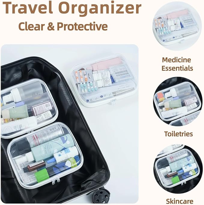 3-PCS Medium Clear Hard Shell Zipper Pouches, Clear Zipper Bags (3M, Green) | Hard Case Pouches for Purse & Diaper Bag Organizer, Travel Essentials, Clear Storage Bags, and Travel Zipper Container - Image 5