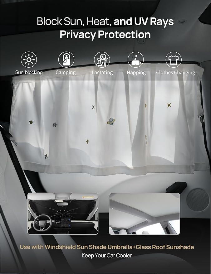 TPARTS Side Window Sunshade Curtains for Tesla Model 3 2026-2018 All Models | 4-piece blackout sun shades provide privacy and heat protection while fitting front and rear side windows for Tesla Model 3 - Image 3