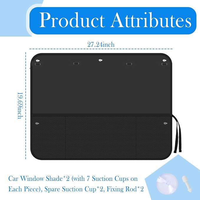2PCS Car Window Shades for Side Window,Blackout Car Windows Shade for Baby with Storage Net Pockets,Portable Car Sun Shade Side Windows with Pouch & 7 Suction Cups - Image 2