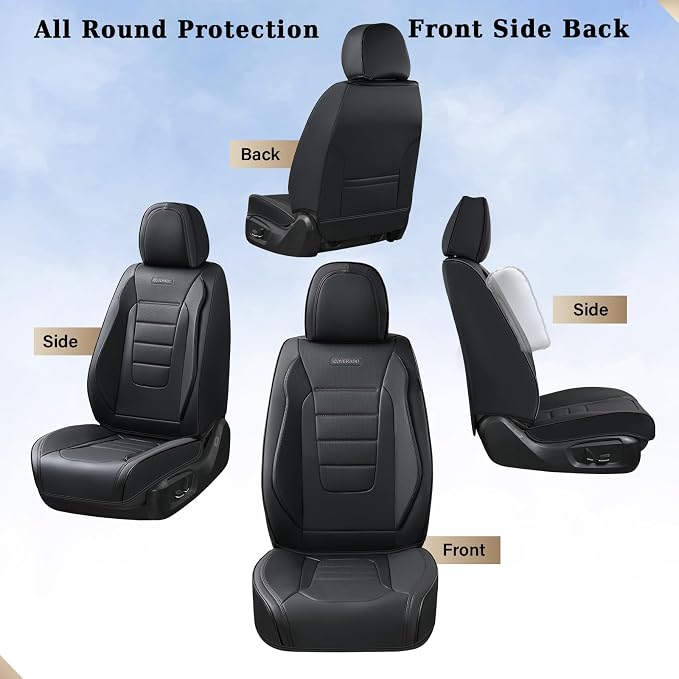 Coverado Seat Covers, Car Seat Covers Front Seats, Car Seat Protector Waterproof, Car Seat Cover, Car Seat Cushion Nappa Leather, Black Seat Covers for Cars Carseat Cover Universal Fit for Most Cars - Image 5