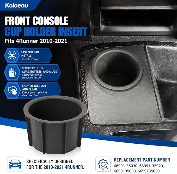 Front Console Cup Holder Insert Fits 4Runner 2010-2021 Black 66991-35030 | Easy to install、Securely hold cups, bottles, and mugs、Easy to take out and clean - Image 2