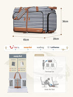 Lekesky Foldable Travel Duffle Bag for Women, Large Duffel Bag with Separate Shoes Compartments & Straps, Carry On Weekend Bag for Women, Hospital, Overnight (Blue Stripe, 30L) - Image 2