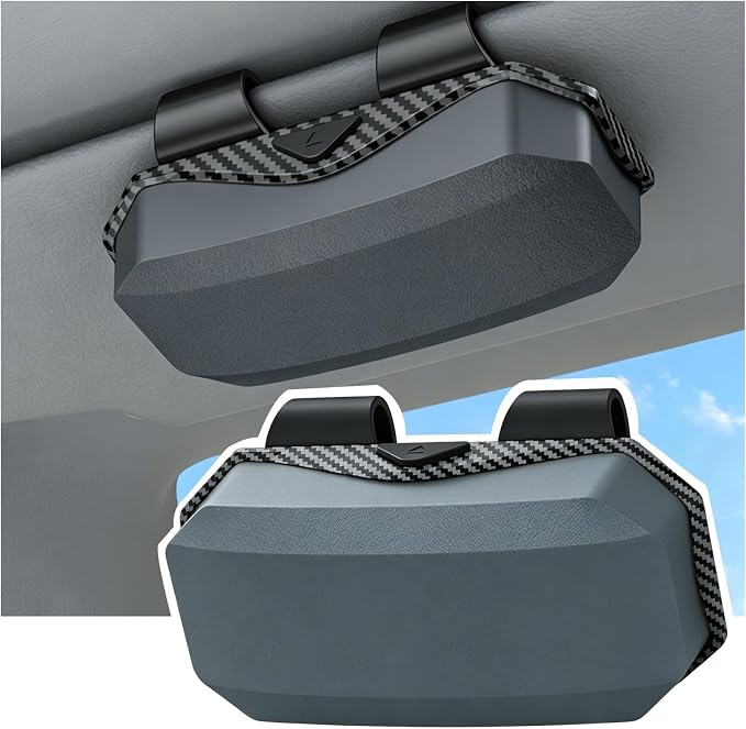 Sunglasses Holder for Car Visor, One-Handed Press to Open Car Glasses Case, Carbon Fiber Texture Visor Accessories Stability for Truck SUV Sedan, Anti-Scratch Velvet Interior (Grey) by Unknown