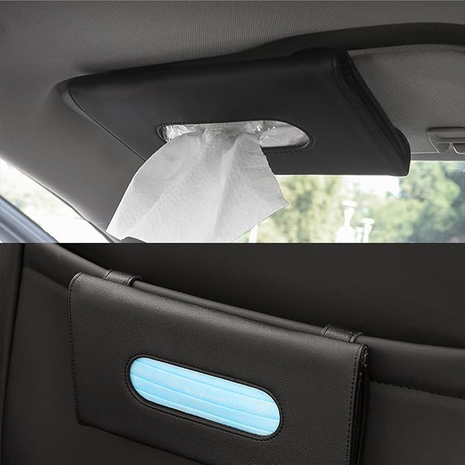 4Pack Car Tissue Holder, Sun Visor Napkin Holder, Premium PU Leather, Car Mask Holder for Sun Visor Vehicle, with Tissue Refill, Black - Image 3