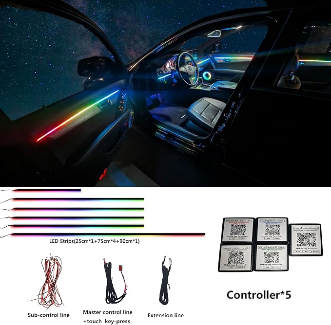 Dreamcolor Acrylic Interior Car LED Strip Light, RGB 6 in 1 Fiber Optic Ambient Lighting Kits, 16 Million Colors Sound Active Function Car Neon Lights with Wireless APP - Image 2