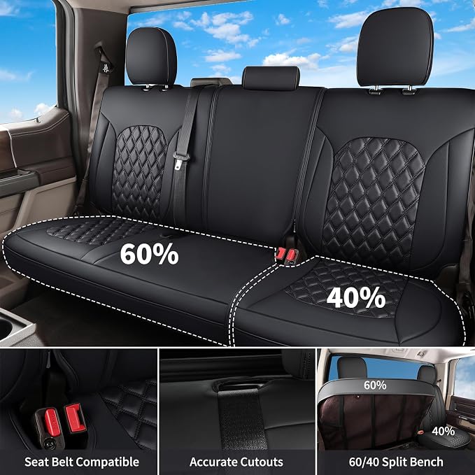Huidasource Tacoma Seat Covers Full Set, Full Coverage Leather Truck Seat Cushion Cover Custom Fit for 2005-2015 Double & Crew Cab 2nd Gen Toyota Tacoma Base Prerunner SR5 Limited(Full Set/Black) - Image 2